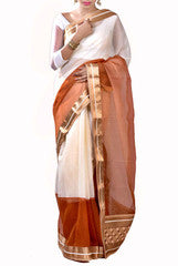 Ravishing White &  Brown Saree