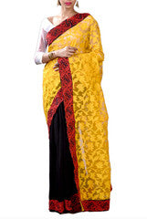 Yellow & Black Brasso Silk Saree