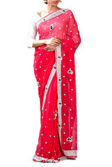 Red Zari Work Pure Georgette Saree