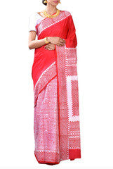 Dazzling  Red Bengal Cotton Saree