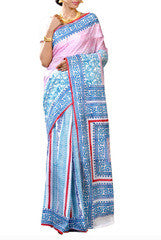 Charming  Sky Blue Bengal Cotton Hand Work Saree