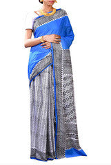 Ravishing  Royal Blue & Ash Bengal Cotton Saree