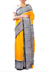 Chic  Yellow & Black Bengal Cotton Saree