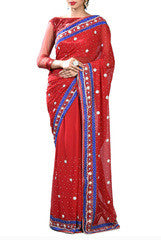 Stunning Red  Zardosi Work Saree