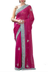 Pink And Blue Zardosi work Saree