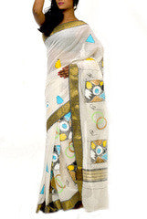 White with Multi Cotton Saree