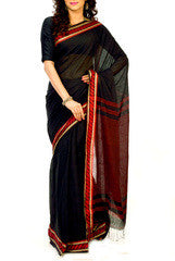 Black & Red Bengal Handloom Cotton Saree