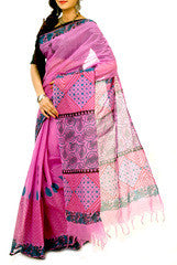 Magenta & Blue Bengal Cotton Saree