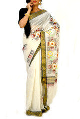 Multi Cotton Hand Printed Saree
