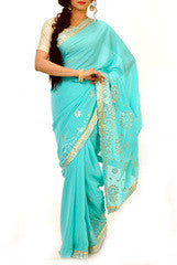 Sky Zari Embroidered Saree