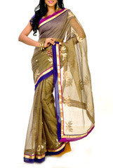 Ash & Royal Blue Super Net Saree