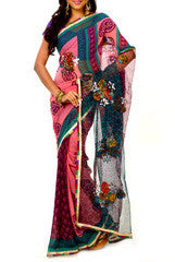 Pink & Green Elegant Georgette Saree