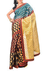 Golden With Multi Color Saree