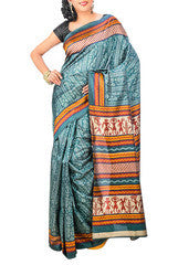 Green & Marron Net Saree