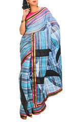 Sky Blue & Black Bengal Cotton Saree