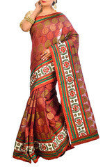 Marron Bordered Chanderi Silk Saree