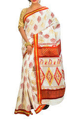 Red & White Chanderi Silk