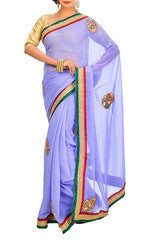 Cyan With Multi colored Border Saree