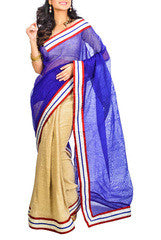 Royal Blue & Golden Cotton Saree