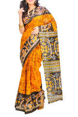 Orange & Black Cotton Saree