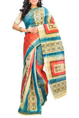 Blue & Red Cotton Saree