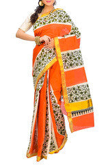 Orange & Green Cotton Saree