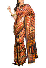 Brown & Black Art Silk Saree