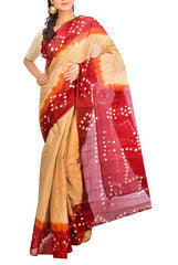 Marron & Golden Cotton Saree