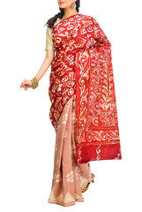 Marron And Beige Cotton Saree