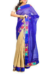 Royal Blue & Beige Cotton Saree