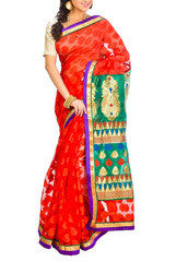 Red & Green Brasso Saree