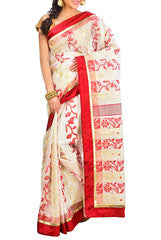 Off-White & Red Silk Saree