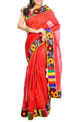Red With Flowery Border Saree
