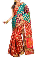 Marron & Green Cotton Saree