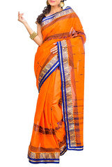 Orange & Blue Cotton Saree