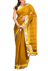 Mustered and Gold Cotton Saree