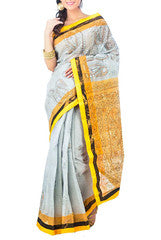 Grey & Yellow Cotton Saree