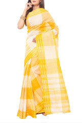 White & Yellow Bengal Cotton Saree