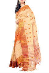 Beige With Gold Border Handloom Cotton Saree