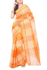 Orange Striped Bengal Tant Cotton Saree