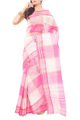 Pink & White Striped Bengal Tant Cotton Saree