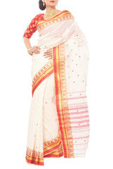 Red & White Bengali Cotton Saree
