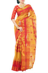 Golden Red Hand Woven Cotton Saree