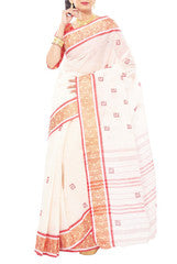 White Bengali Cotton Saree