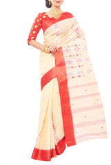 White & Red Cotton Garad Saree