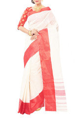 White & Red Garad Cotton Saree