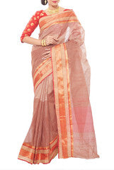 Rosy Brown Hand Woven Cotton Saree