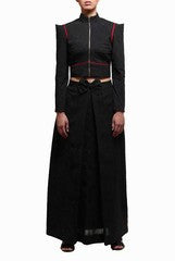 Richana Khumanthem Black Cropped Jacket  & Skirt