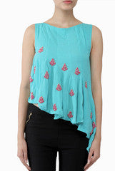 Kriti J Turquoise Blue Asymmetrical Kali top.