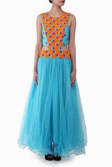 Kriti J Sky Blue Cut-Out Gown With Beadwork